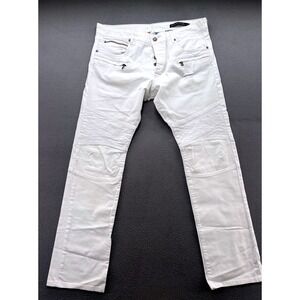 Rockstar Jeans Mens 36x32 White Moto Slim Fit Distressed Stacked Button Fly